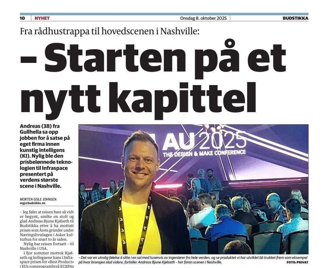 Budstikka newspaper article about Infraspace at Autodesk University Nashville